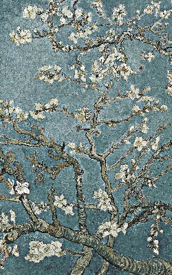 Fensterrollo mit Zweigen auf blauem Hintergrund