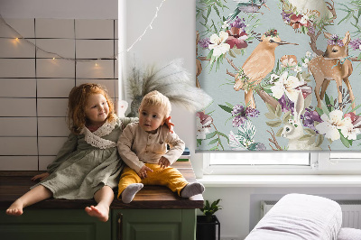 Fensterrollo mit Rehen, Vögeln und Kaninchen