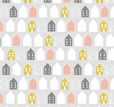 Fensterrollo innen mit gezeichneter Häuser-Motiv