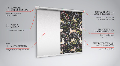 Fensterrollo innen mit Motiven von Rehen, Vögeln und Kaninchen