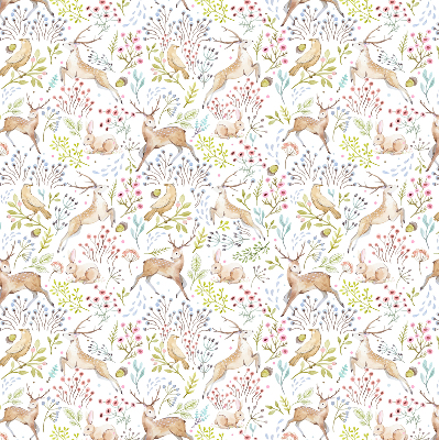 Rollo Fenster mit Rehe, Vögeln und Kaninchen