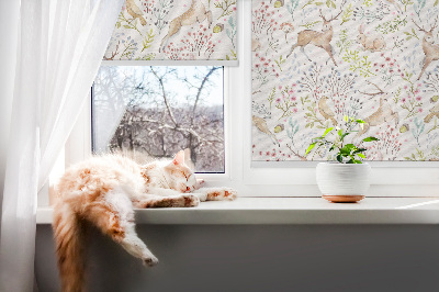 Rollo Fenster mit Rehe, Vögeln und Kaninchen