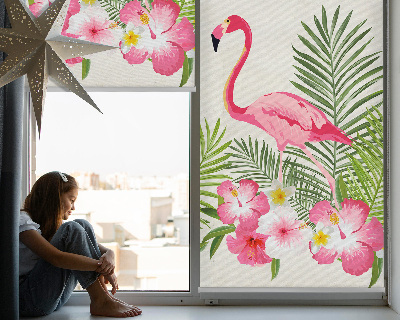 Fenster Rollo Innen mit Flamingos bei den Blättern