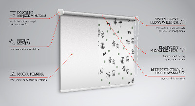 Fensterrollo mit gezeichneten Bäumen und Hirschen