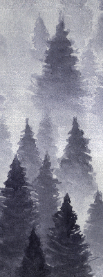 Rollo Fenster mit Nebelwald-Motiv
