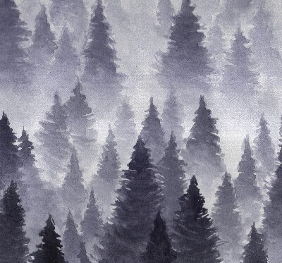 Rollo Fenster mit Nebelwald-Motiv