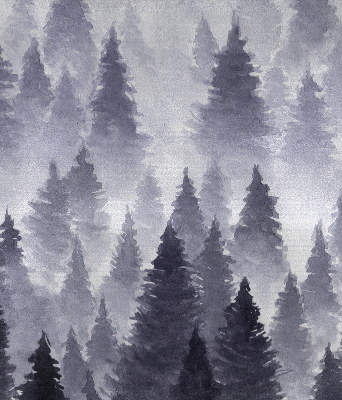 Rollo Fenster mit Nebelwald-Motiv