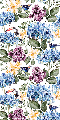 Fensterrollo mit Motiv Tukane und Blumen