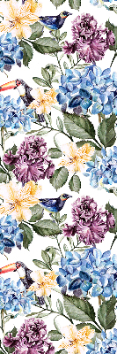Fensterrollo mit Motiv Tukane und Blumen
