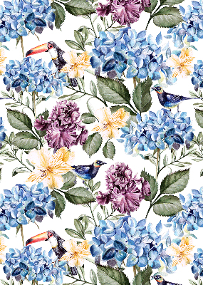 Fensterrollo mit Motiv Tukane und Blumen