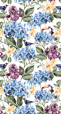 Fensterrollo mit Motiv Tukane und Blumen