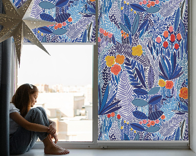 Fensterrollo innen in farbenfrohen Pflanzenmotiven