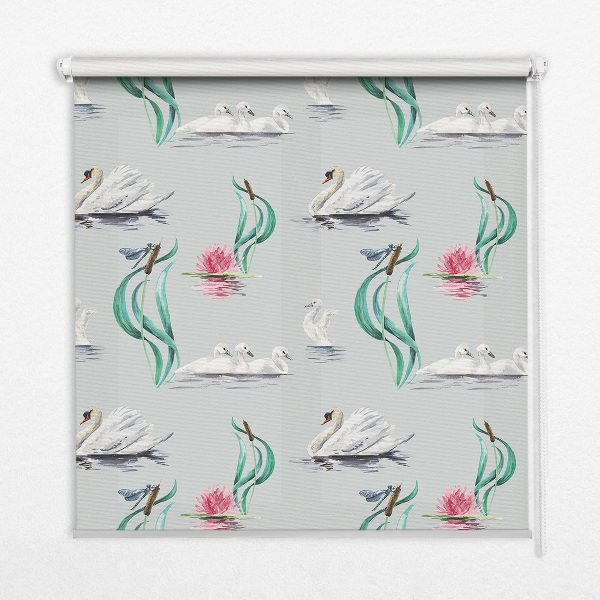 Fensterrollo mit Schwänen und Enten