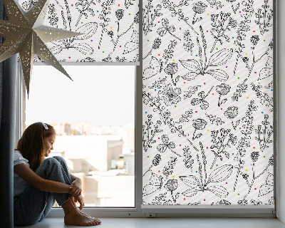 Fensterrollo innen mit gezeichneten Pflanzen
