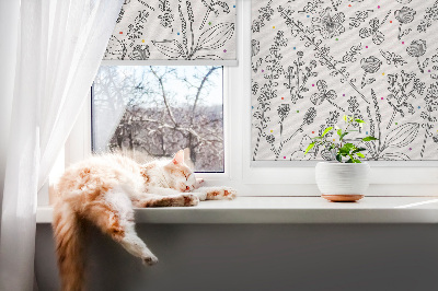 Fensterrollo innen mit gezeichneten Pflanzen