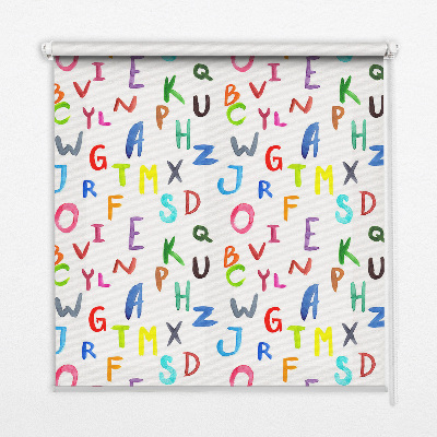 Fensterrollo innen in bunten Buchstaben