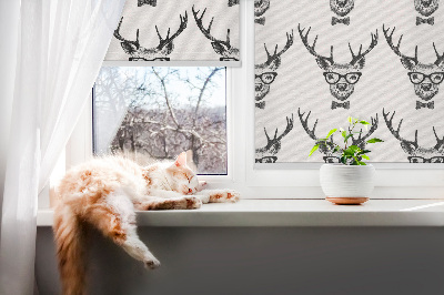 Fensterrollo innen mit Rentiermotiv und Brille