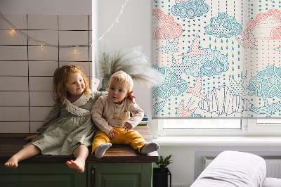 Rollo Fenster mit bunten Wolken und Mustern