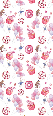 Fensterrollo mit rosa Luftballons, Donuts und Häschen