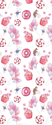 Fensterrollo mit rosa Luftballons, Donuts und Häschen