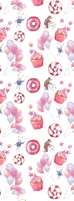 Fensterrollo mit rosa Luftballons, Donuts und Häschen