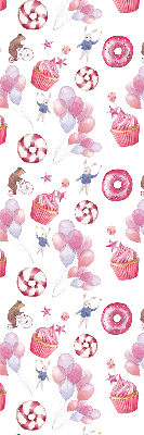 Fensterrollo mit rosa Luftballons, Donuts und Häschen