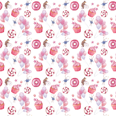 Fensterrollo mit rosa Luftballons, Donuts und Häschen