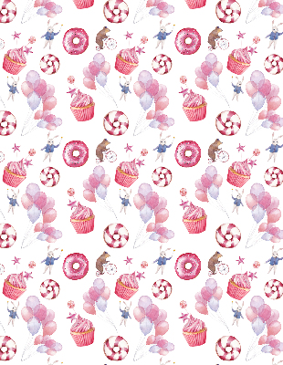Fensterrollo mit rosa Luftballons, Donuts und Häschen