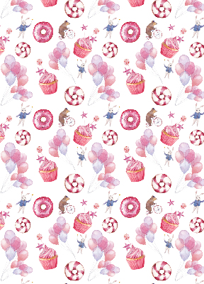Fensterrollo mit rosa Luftballons, Donuts und Häschen