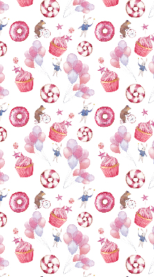 Fensterrollo mit rosa Luftballons, Donuts und Häschen