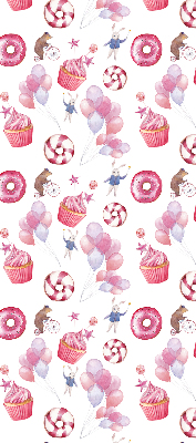 Fensterrollo mit rosa Luftballons, Donuts und Häschen