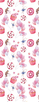 Fensterrollo mit rosa Luftballons, Donuts und Häschen