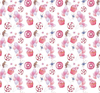 Fensterrollo mit rosa Luftballons, Donuts und Häschen