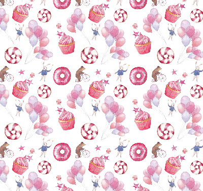 Fensterrollo mit rosa Luftballons, Donuts und Häschen