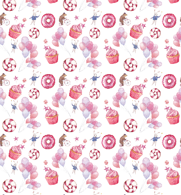Fensterrollo mit rosa Luftballons, Donuts und Häschen