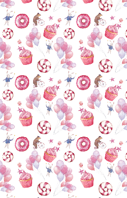 Fensterrollo mit rosa Luftballons, Donuts und Häschen