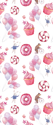 Fensterrollo mit rosa Luftballons, Donuts und Häschen