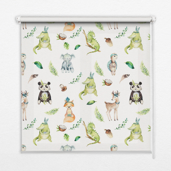 Fensterrollo innen mit Motiven von Tieren und Pflanzen