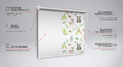 Fensterrollo innen mit Motiven von Tieren und Pflanzen