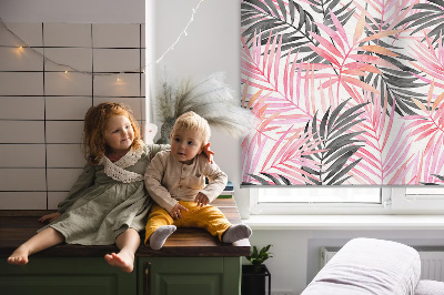 Fensterrollo innen in rosa mit schwarzen blättern