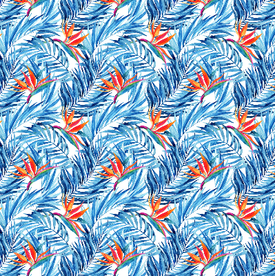 Fensterrollo innen in Blau mit Blättermuster
