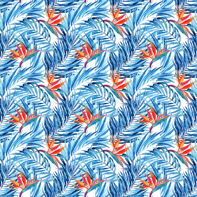 Fensterrollo innen in Blau mit Blättermuster