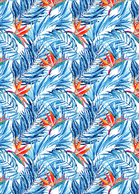 Fensterrollo innen in Blau mit Blättermuster