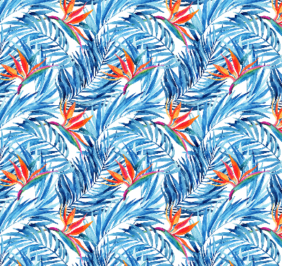 Fensterrollo innen in Blau mit Blättermuster