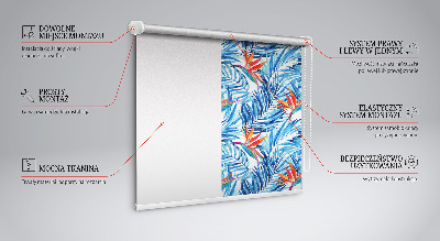 Fensterrollo innen in Blau mit Blättermuster
