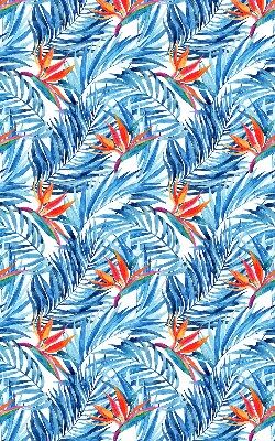 Fensterrollo innen in Blau mit Blättermuster