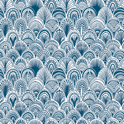 Rollo Fenster in blauem Muster