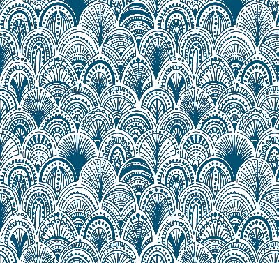 Rollo Fenster in blauem Muster