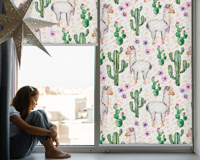 Fensterrollo mit Lamas und Kakteen