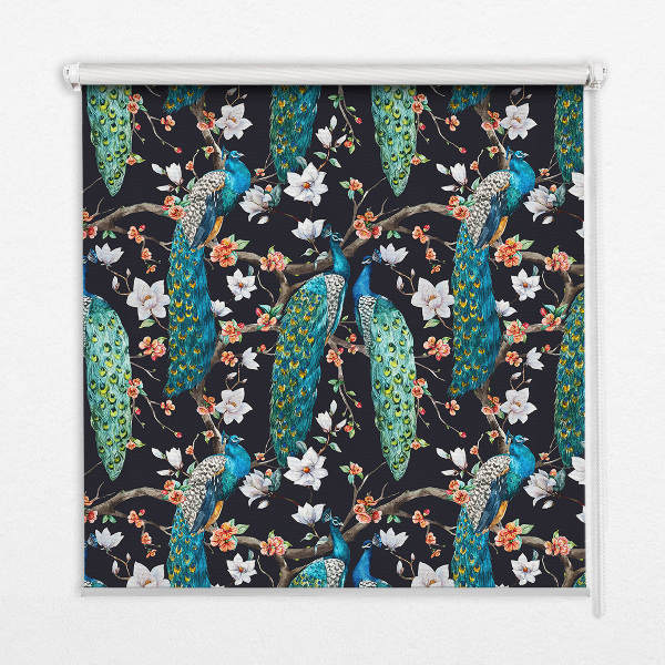 Rollo Fenster mit Pfau und Blumenmotiv